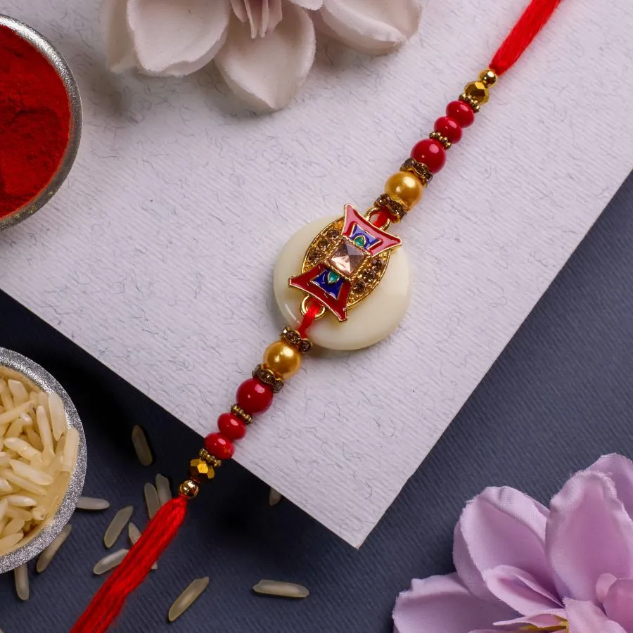 Exquisite Kundan Rakhi with Roli & Chawal 1