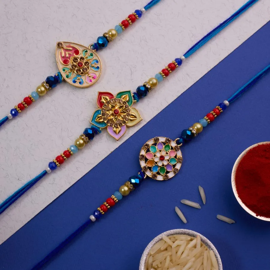 Charming Set of Three Kundan Rakhis 1