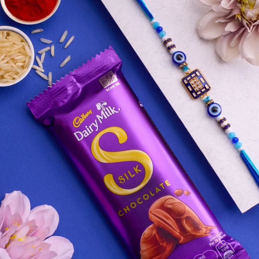 Stylish Evil Eye Rakhi & Silk Chocolate Combo