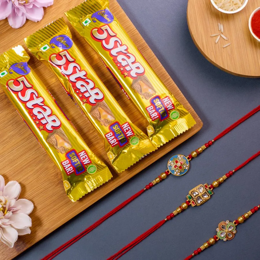 Kundan Rakhi Trio with Chocolate Treats 1