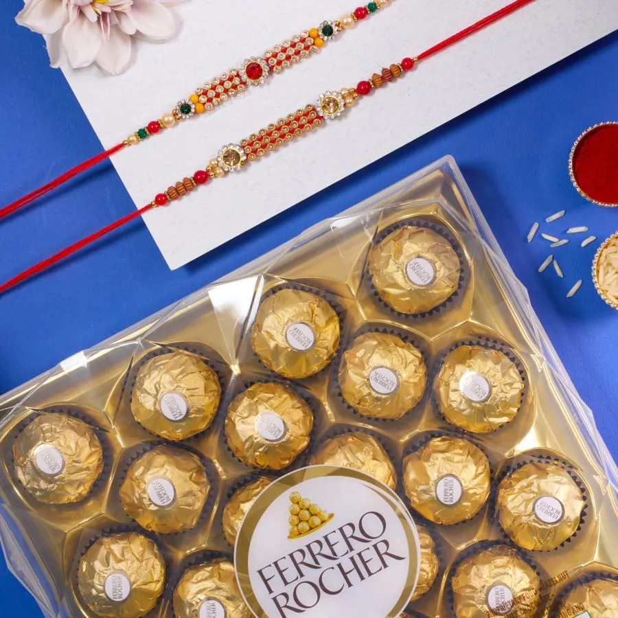Stunning AD Rakhi Duo with Ferrero Rocher 1