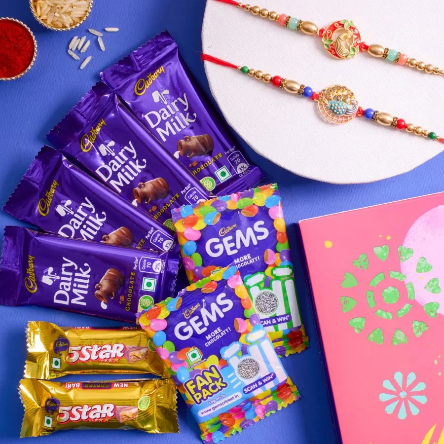 Peacock Kundan Rakhi & Chocolate Duo