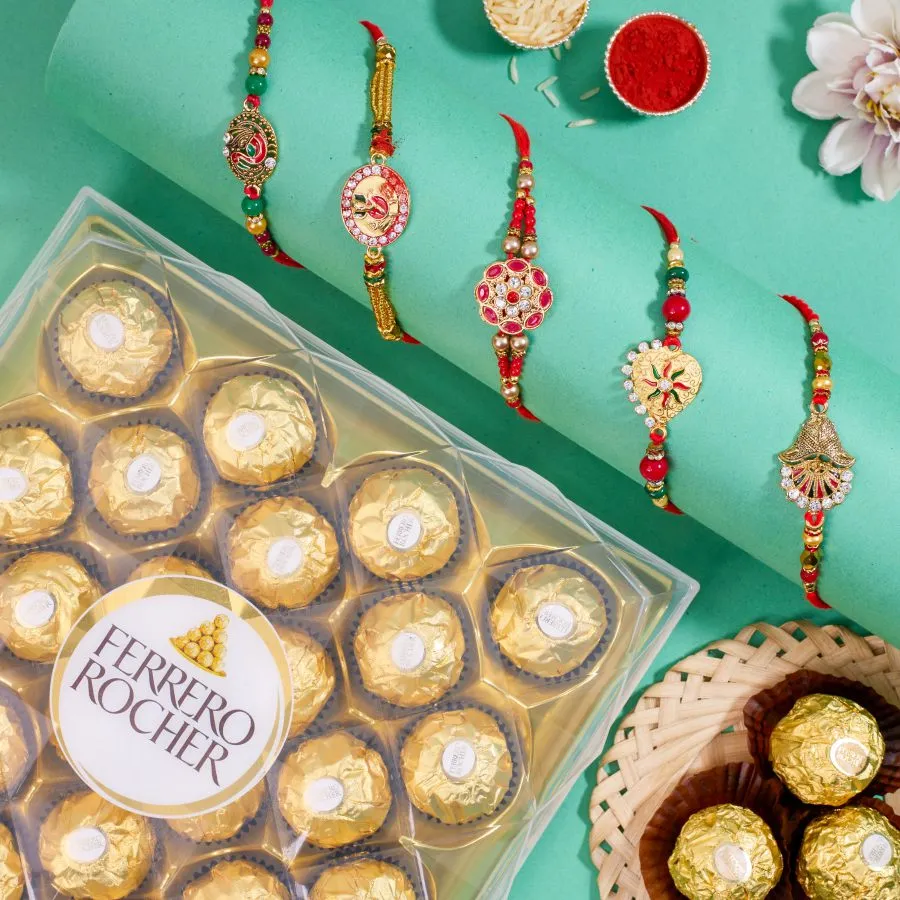 Delicious Rocher Chocolates & Kundan Rakhi Set 1