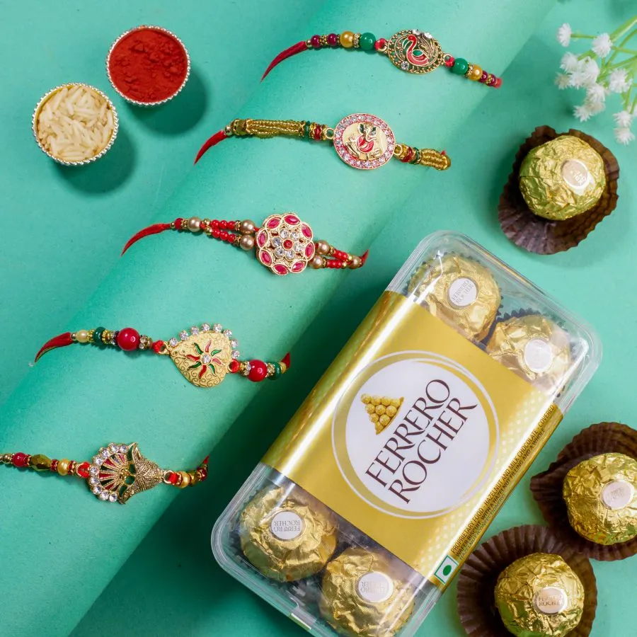 Kundan Rakhi Set with Ferrero Rocher 1