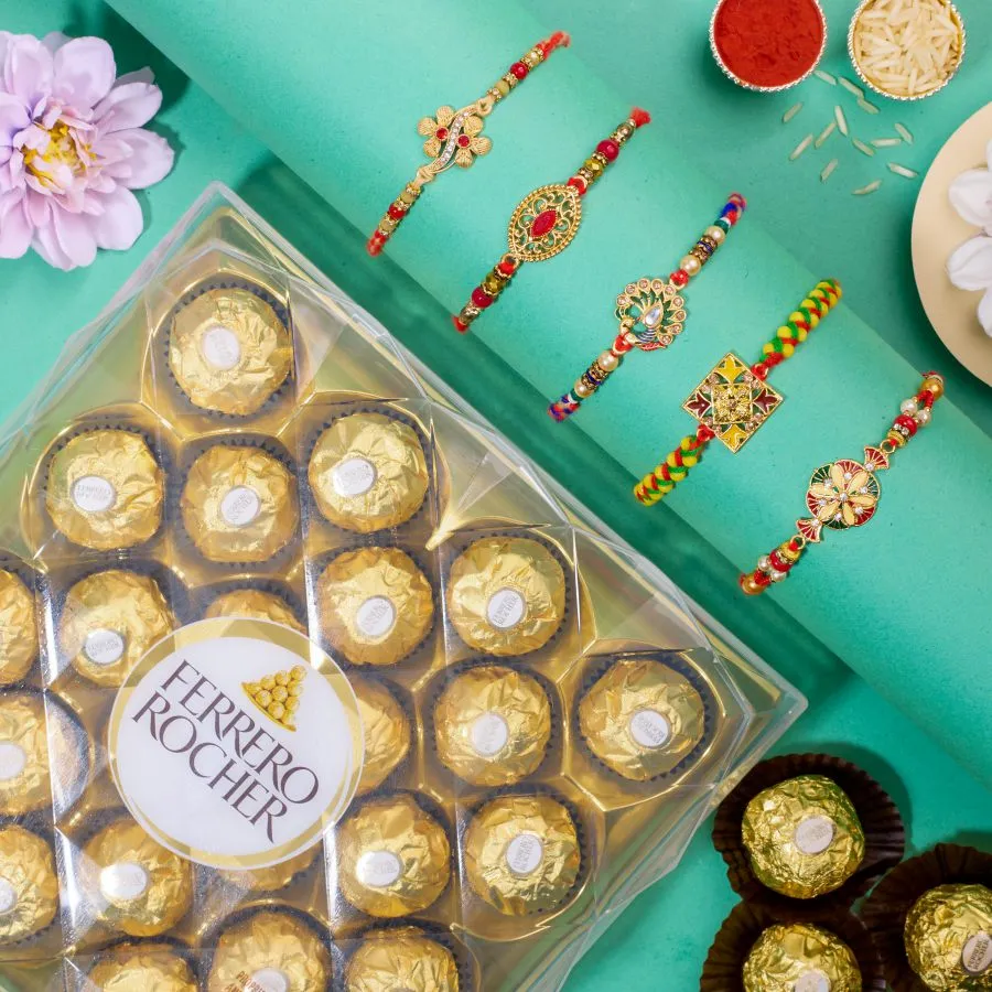 Elegant Kundan Rakhi & Ferrero Rocher Delight 1