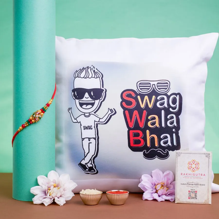 Charming Kundan Rakhi with Swag Cushion 1