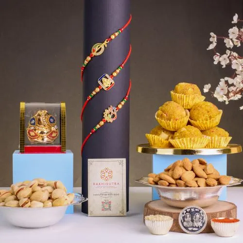 Auspicious Rakhi Set with Gourmet Treats 1