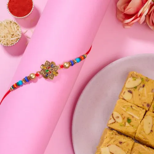 Designer Kundan Rakhi N Soan Papdi Combo 1