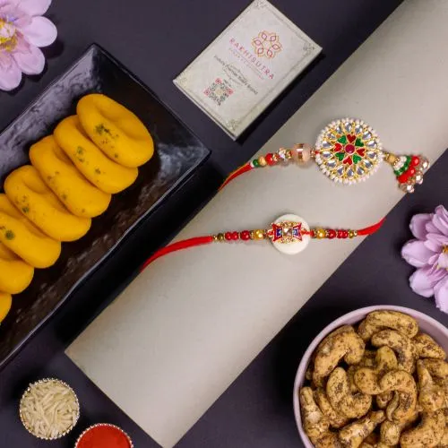 Elegant Rakhi Duo with Gourmet Treats 1