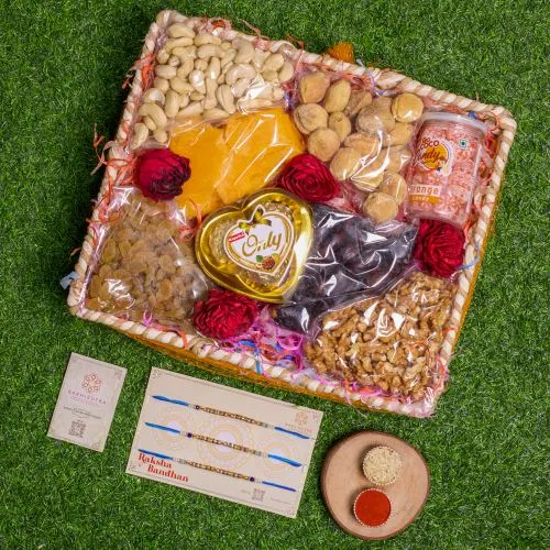Designer Rakhi Set with Nutty Goodies 1
