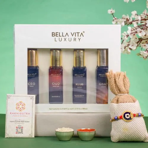 Luxe Evil Eye Rakhi & Perfume Combo 1