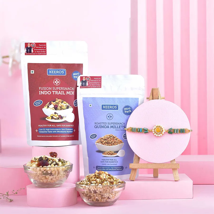 Stylish Rakhi & Healthy Snack Hamper 1