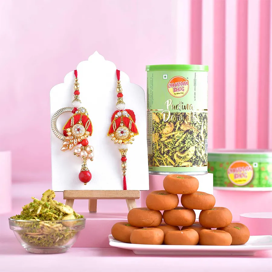 Classic Couple Rakhi & Traditional Treats Box 1