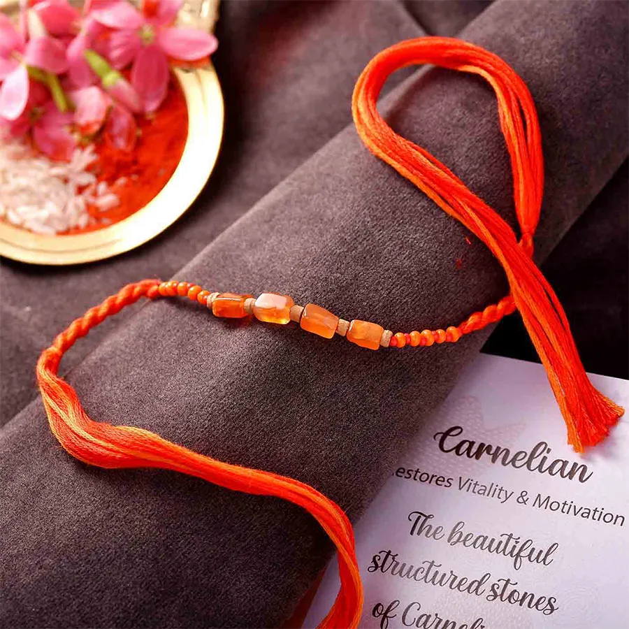 Bold Carnelian Stone Rakhi Set 1