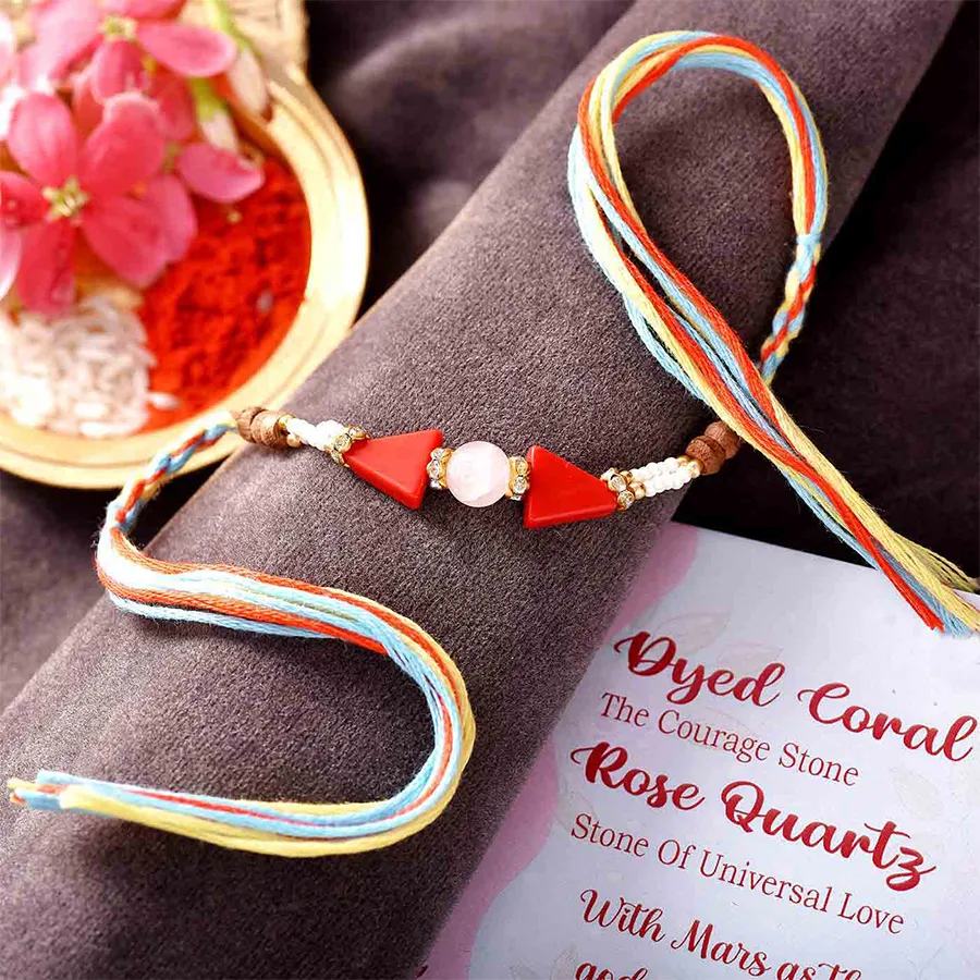 Vibrant Coral & Quartz Rakhi Set 1
