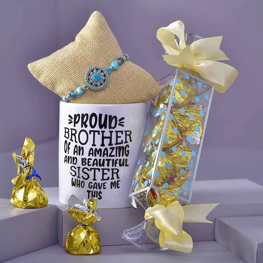 Stone Rakhi, Candy & Mug Hamper 1