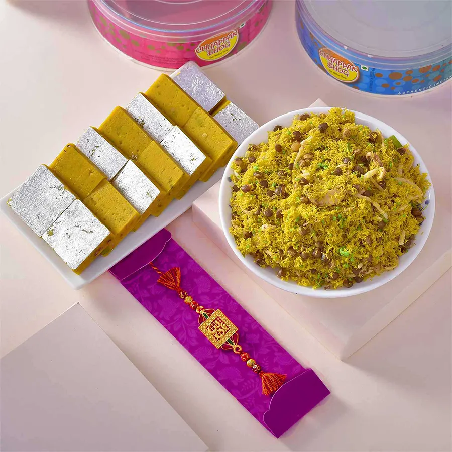 Rakhi with Sweets & Snacks Combo 1