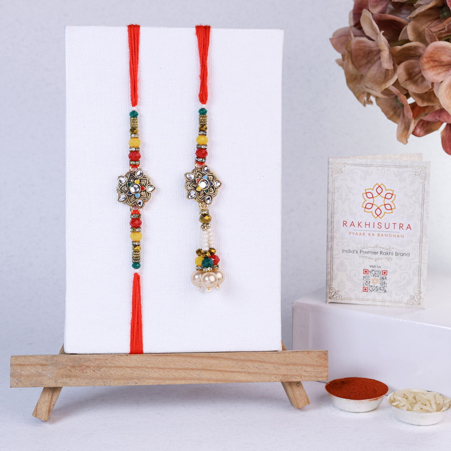 Kundan Bhaiya Bhabi Rakhi Set with Roli Tika and Message Card 1