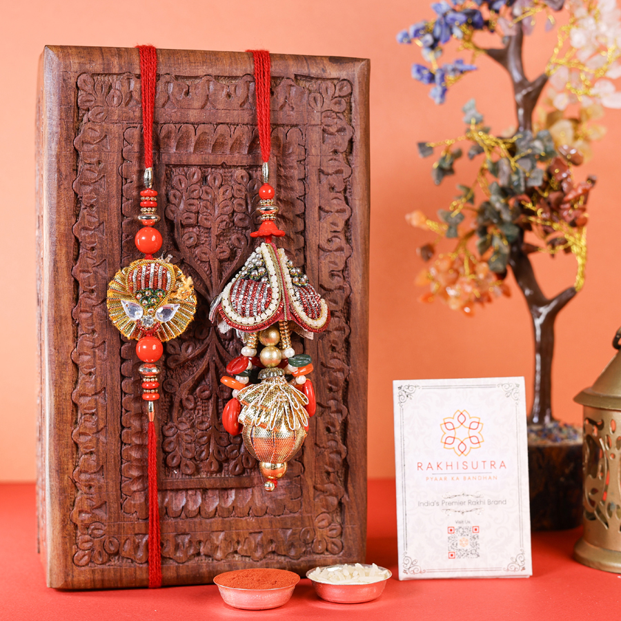 Classic Bhaiya Bhabi Rakhi Set with Roli Tika and message card 1
