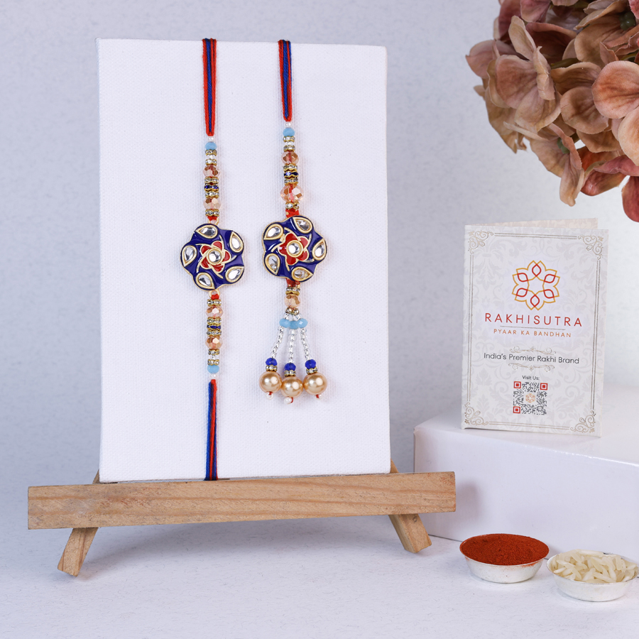 Regal Kundan Bhai Bhabi Rakhi Gift with Roli Tika and Message Card 1