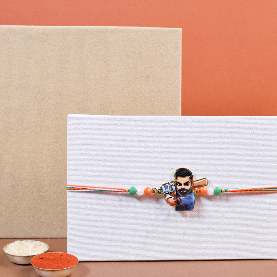 Kids Virat Kohli Rakhi gift set with Roli Tika and message card 1