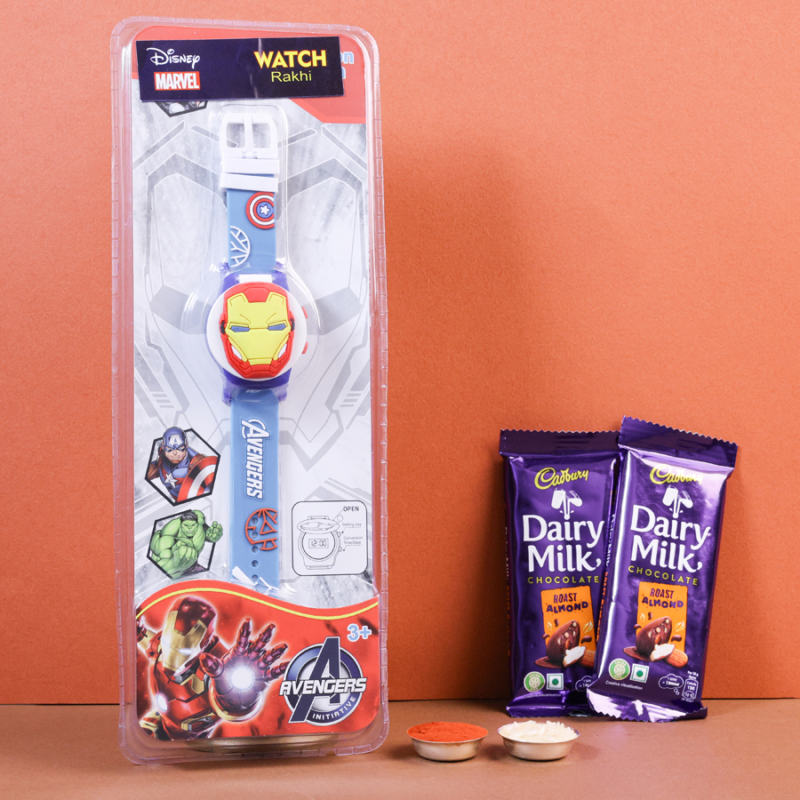 Kids Ironman Watch Rakhi with chocolate gift set 1