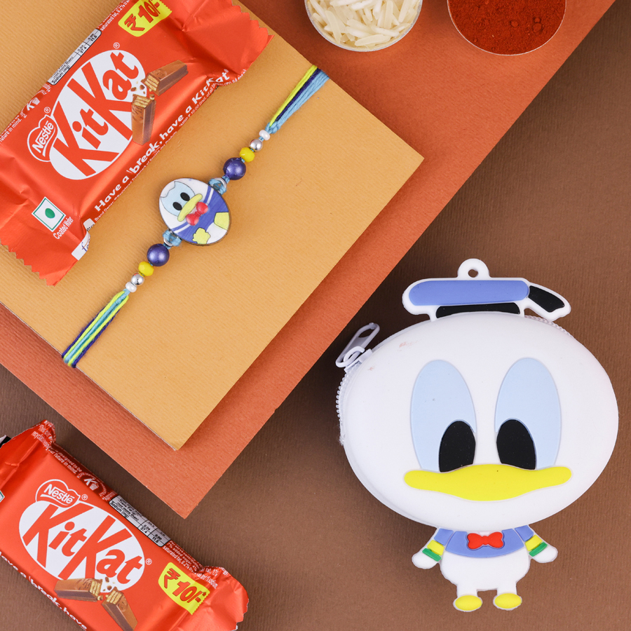 Donald Duck Rakhi Treat Set with chocolates and pouch 1