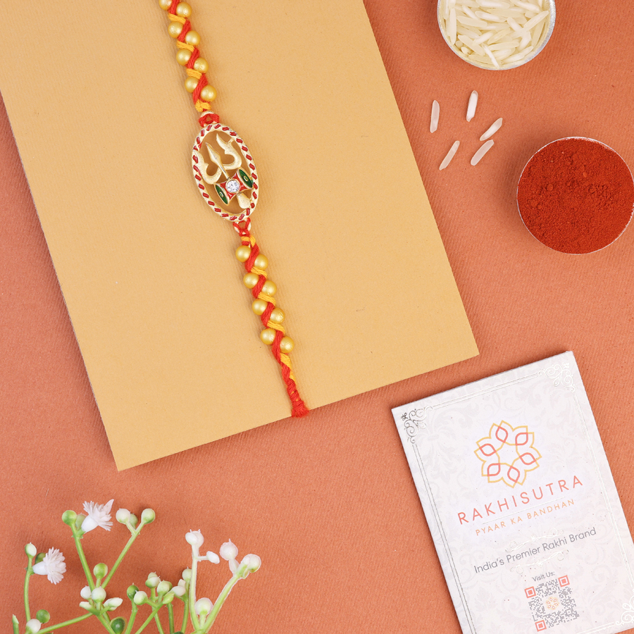 Elegant Swastik Rakhi gift set with tika and card 1