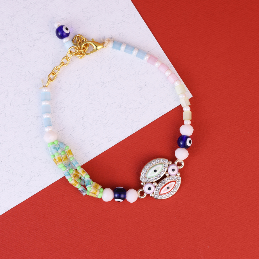 Evil Eye Bracelet Rakhi with roli tika and message card 1