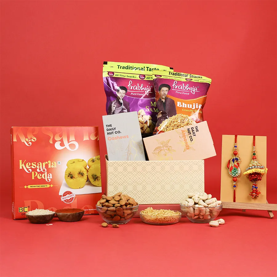 Charmingly packaged Rakhi treat box for celebration. 1