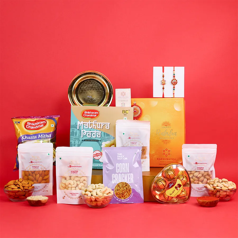 Traditional Rakhi and treats gift box for Raksha Bandhan. 1