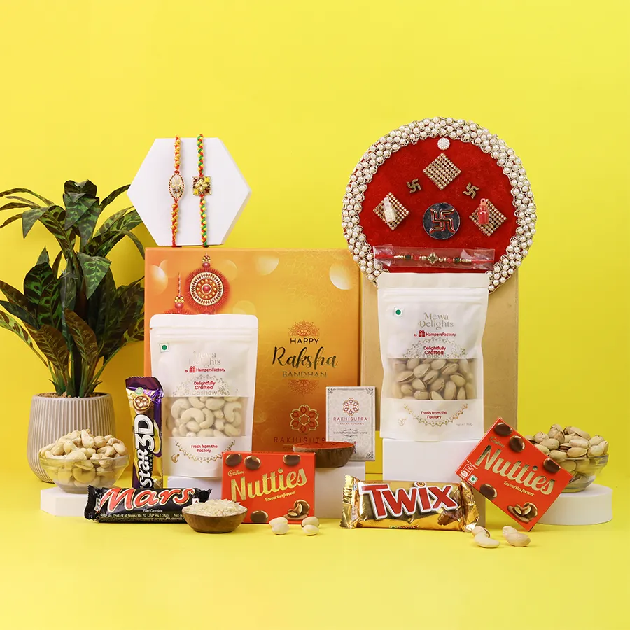 Elegant Rakhi and treats gift box for Raksha Bandhan 1