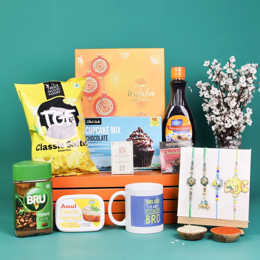 Joyful Rakhi Celebration Hamper with assorted treats 1